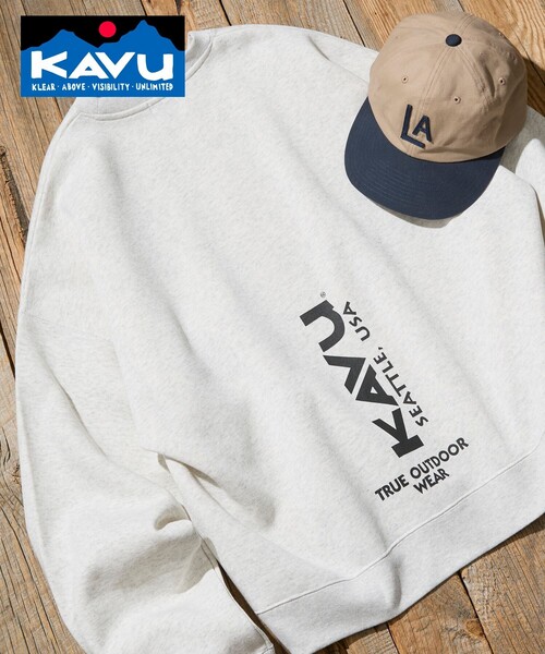 KAVU（カブー）の「KAVU/カブー 限定展開 KAVU×FREAK'S STORE / カブ― 別注 クルーネック スウェット / バーチャルロゴ（Tシャツ/カットソー・メンズ・グレイッシュベージュ/ブラック/ネイビー/アッシュグレー・LARGE/SMALL/MEDIUM）」の3枚目の写真