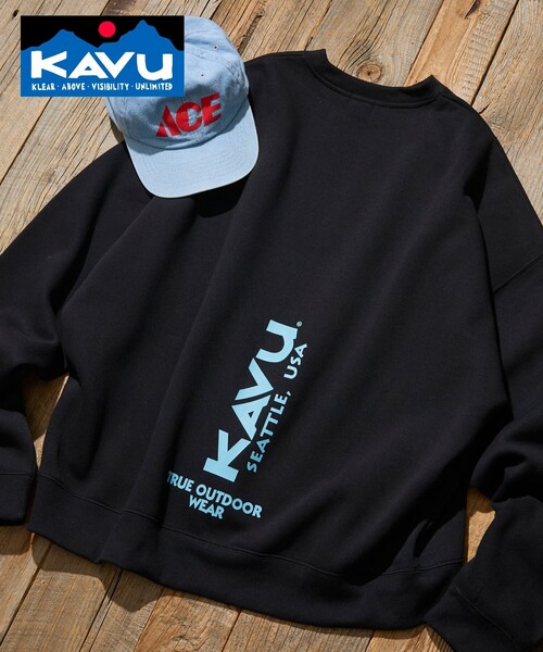 KAVU（カブー）の「KAVU/カブー 限定展開 KAVU×FREAK'S STORE / カブ― 別注 クルーネック スウェット / バーチャルロゴ（Tシャツ/カットソー・メンズ・グレイッシュベージュ/ブラック/ネイビー/アッシュグレー・LARGE/SMALL/MEDIUM）」の2枚目の写真