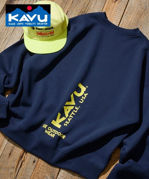 KAVU（カブー）の「KAVU/カブー 限定展開 KAVU×FREAK'S STORE / カブ― 別注 クルーネック スウェット / バーチャルロゴ（Tシャツ/カットソー・メンズ・グレイッシュベージュ/ブラック/ネイビー/アッシュグレー・LARGE/SMALL/MEDIUM）」の5枚目の写真