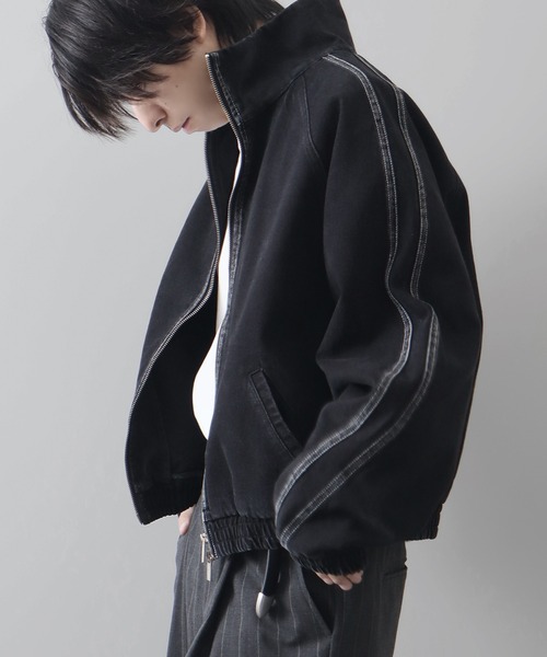 welise(ウェライズ)の「【welise/ウェライズ】フェードブリーチサイドライン 13ozデニムトラックジャケット(ジャージ・メンズ・ブラック/ダークインディゴブルー・L/M/S)」の7枚目の写真