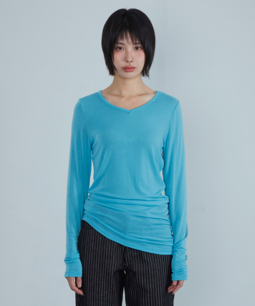 KIJIKO(キジコ)の「ke311. カーブシアーTシャツ アクアブルー(Tシャツ/カットソー・レディース・その他・FREE)」の1枚目の写真