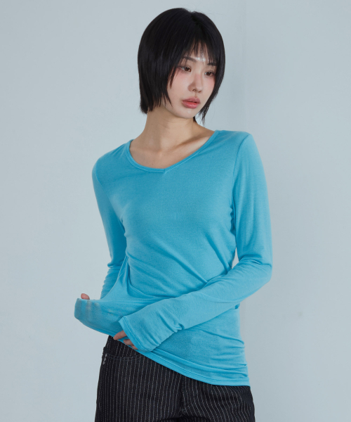 KIJIKO(キジコ)の「ke311. カーブシアーTシャツ アクアブルー(Tシャツ/カットソー・レディース・その他・FREE)」の3枚目の写真