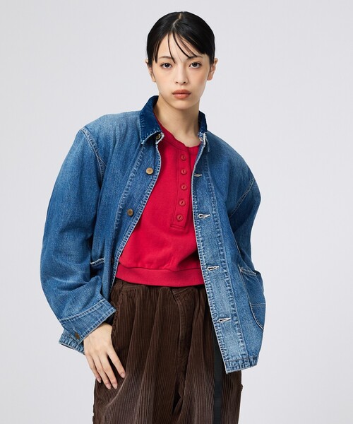 REMI RELIEF(レミレリーフ)の「【REMI RELIEF/レミレリーフ】9.5ozネップDENIMカバーオール(衿コーデュロイ)/デニム/アウター(ブルゾン・レディース・ブルー・フリー)」の22枚目の写真