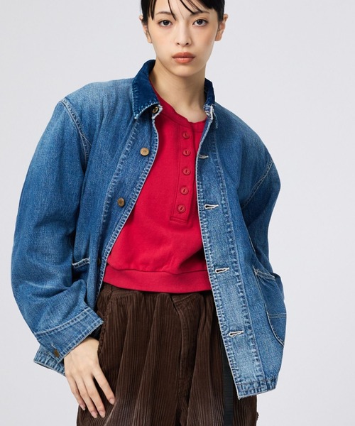 REMI RELIEF(レミレリーフ)の「【REMI RELIEF/レミレリーフ】9.5ozネップDENIMカバーオール(衿コーデュロイ)/デニム/アウター(ブルゾン・レディース・ブルー・フリー)」の1枚目の写真
