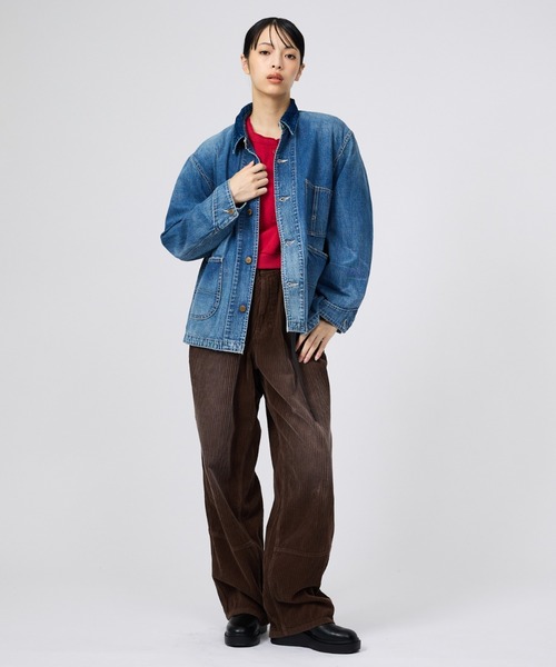 REMI RELIEF(レミレリーフ)の「【REMI RELIEF/レミレリーフ】9.5ozネップDENIMカバーオール(衿コーデュロイ)/デニム/アウター(ブルゾン・レディース・ブルー・フリー)」の3枚目の写真