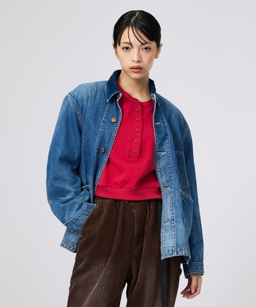 REMI RELIEF(レミレリーフ)の「【REMI RELIEF/レミレリーフ】9.5ozネップDENIMカバーオール(衿コーデュロイ)/デニム/アウター(ブルゾン・レディース・ブルー・フリー)」の5枚目の写真