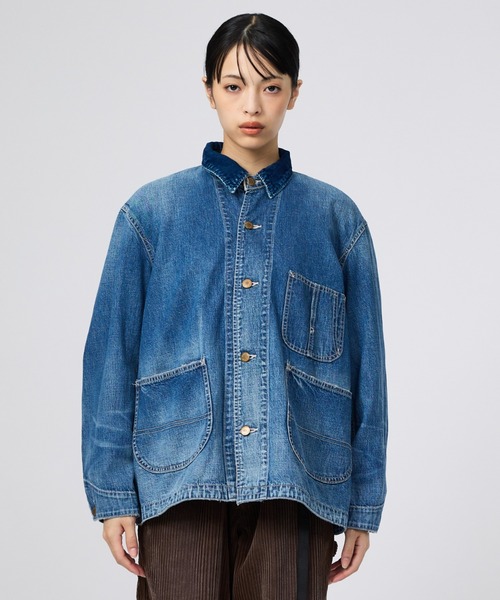 REMI RELIEF(レミレリーフ)の「【REMI RELIEF/レミレリーフ】9.5ozネップDENIMカバーオール(衿コーデュロイ)/デニム/アウター(ブルゾン・レディース・ブルー・フリー)」の9枚目の写真