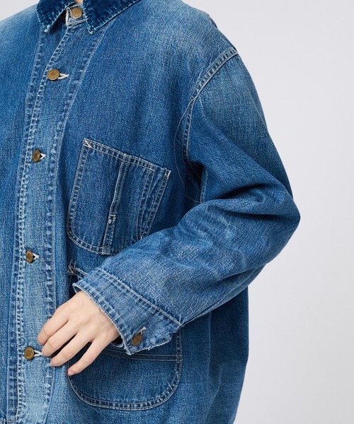 REMI RELIEF(レミレリーフ)の「【REMI RELIEF/レミレリーフ】9.5ozネップDENIMカバーオール(衿コーデュロイ)/デニム/アウター(ブルゾン・レディース・ブルー・フリー)」の13枚目の写真