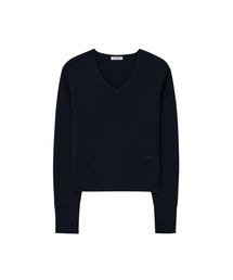 Wベーシック リブ編み クロップド vneck ニット(3色)