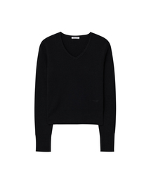 Wベーシック リブ編み クロップド vneck ニット(3色)