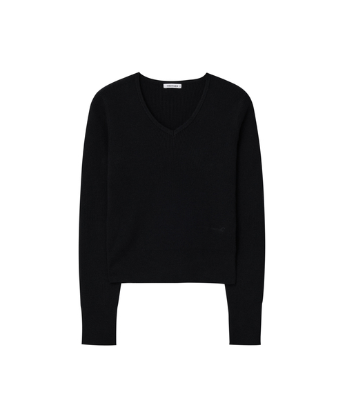 1993STUDIO(1993スタジオ)の「Wベーシック リブ編み クロップド vneck ニット(3色)(ニット/セーター・レディース・ネイビー/杢グレー/ブラック・SMALL/MEDIUM/LARGE)」の2枚目の写真