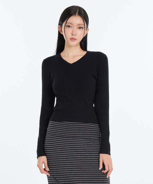 1993STUDIO(1993スタジオ)の「Wベーシック リブ編み クロップド vneck ニット(3色)(ニット/セーター・レディース・ネイビー/杢グレー/ブラック・SMALL/MEDIUM/LARGE)」の5枚目の写真