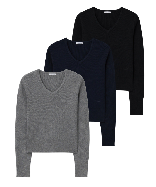 1993STUDIO(1993スタジオ)の「Wベーシック リブ編み クロップド vneck ニット(3色)(ニット/セーター・レディース・ネイビー/杢グレー/ブラック・SMALL/MEDIUM/LARGE)」の6枚目の写真