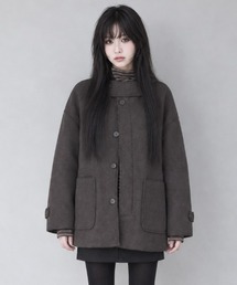 フード付きシングルブレストメルトンコート