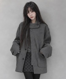 フード付きシングルブレストメルトンコート