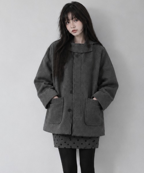 Aelina(エリナ)の「フード付きシングルブレストメルトンコート(その他アウター・レディース・ブラウン/ブラック/チャコールグレー・FREE)」の4枚目の写真