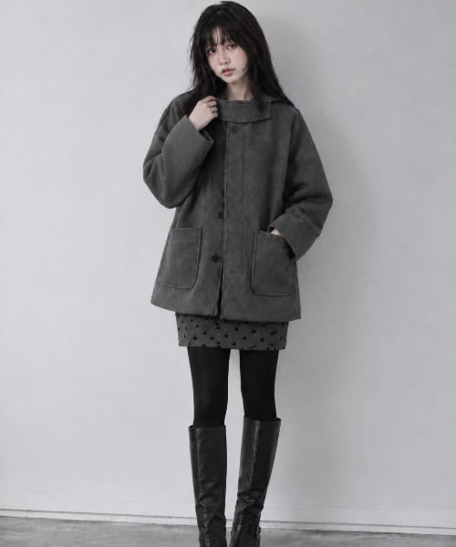 Aelina(エリナ)の「フード付きシングルブレストメルトンコート(その他アウター・レディース・ブラウン/ブラック/チャコールグレー・FREE)」の21枚目の写真