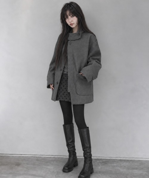Aelina(エリナ)の「フード付きシングルブレストメルトンコート(その他アウター・レディース・ブラウン/ブラック/チャコールグレー・FREE)」の20枚目の写真