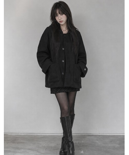 Aelina(エリナ)の「フード付きシングルブレストメルトンコート(その他アウター・レディース・ブラウン/ブラック/チャコールグレー・FREE)」の10枚目の写真