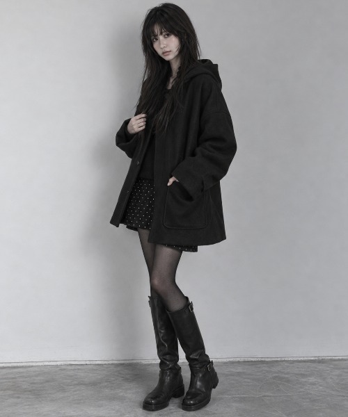 Aelina(エリナ)の「フード付きシングルブレストメルトンコート(その他アウター・レディース・ブラウン/ブラック/チャコールグレー・FREE)」の5枚目の写真
