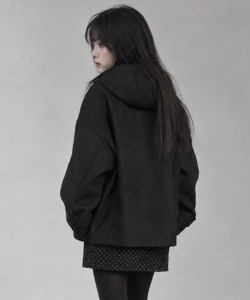 Aelina(エリナ)の「フード付きシングルブレストメルトンコート(その他アウター・レディース・ブラウン/ブラック/チャコールグレー・FREE)」の11枚目の写真