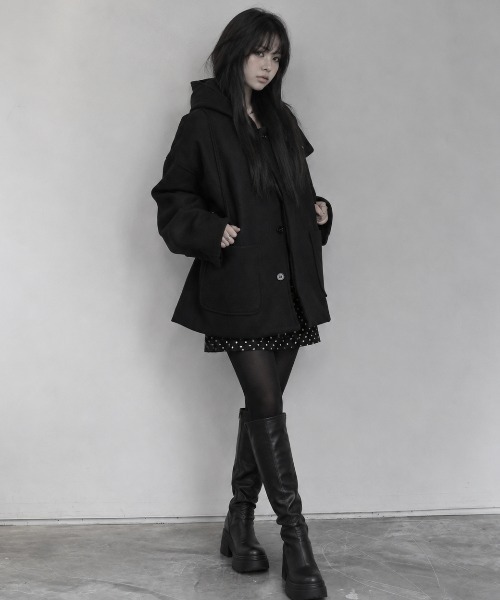 Aelina(エリナ)の「フード付きシングルブレストメルトンコート(その他アウター・レディース・ブラウン/ブラック/チャコールグレー・FREE)」の8枚目の写真