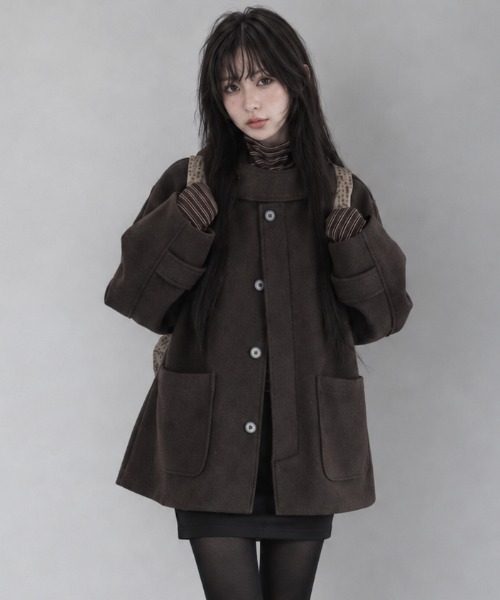 Aelina(エリナ)の「フード付きシングルブレストメルトンコート(その他アウター・レディース・ブラウン/ブラック/チャコールグレー・FREE)」の18枚目の写真