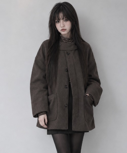 Aelina(エリナ)の「フード付きシングルブレストメルトンコート(その他アウター・レディース・ブラウン/ブラック/チャコールグレー・FREE)」の17枚目の写真