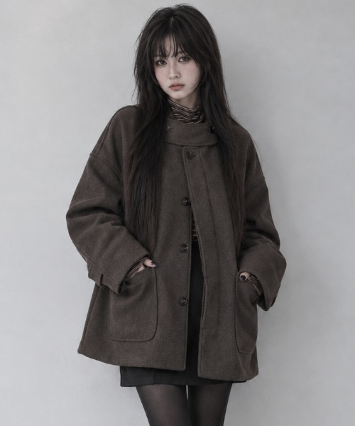 Aelina(エリナ)の「フード付きシングルブレストメルトンコート(その他アウター・レディース・ブラウン/ブラック/チャコールグレー・FREE)」の16枚目の写真