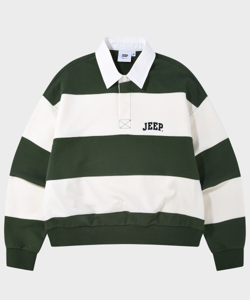 JEEP(ジープ)の「WOMEN レトロ 1941 ストライプ襟スウェット (JR5TSF825GN)(ポロシャツ・レディース・その他・MEDIUM/LARGE/X-LARGE/SMALL)」の1枚目の写真