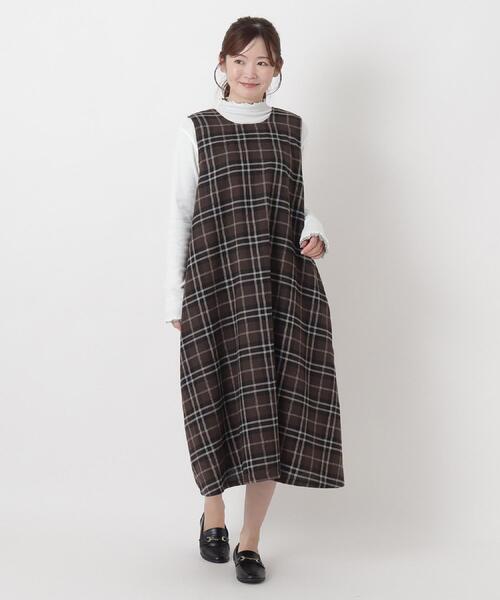 one'sterrace（ワンズテラス）の「ネル前後着用ワンピース（ワンピース・レディース・ブラック系8/グレー系4/ダークブラウン系8・02）」の3枚目の写真