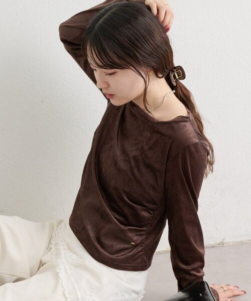 mystic(ミスティック)の「ベロアメローロングTシャツ(Tシャツ/カットソー・レディース・ピンク/ブラウン/アイボリー・FREE)」の3枚目の写真