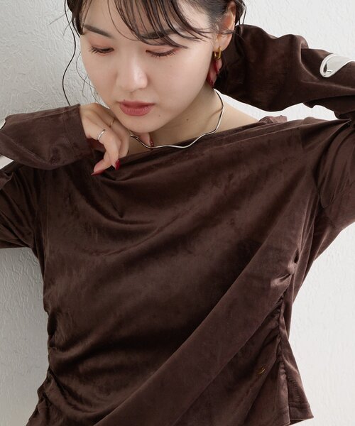 mystic(ミスティック)の「ベロアメローロングTシャツ(Tシャツ/カットソー・レディース・ピンク/ブラウン/アイボリー・FREE)」の11枚目の写真