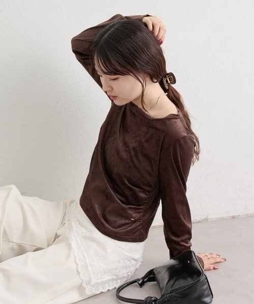 mystic(ミスティック)の「ベロアメローロングTシャツ(Tシャツ/カットソー・レディース・ピンク/ブラウン/アイボリー・FREE)」の16枚目の写真