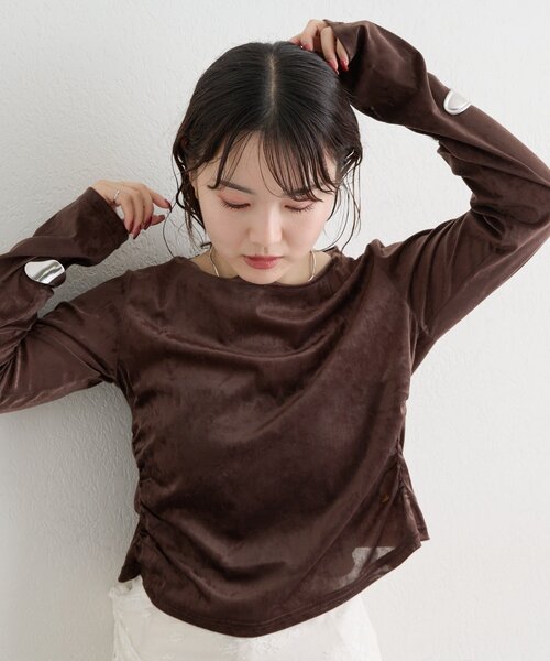 mystic(ミスティック)の「ベロアメローロングTシャツ(Tシャツ/カットソー・レディース・ピンク/ブラウン/アイボリー・FREE)」の19枚目の写真