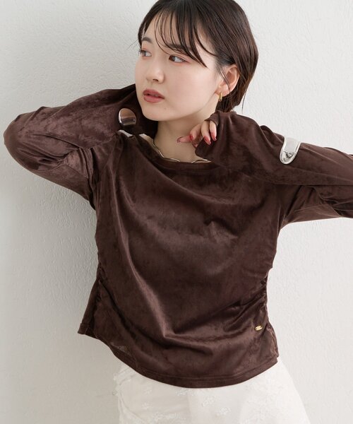 mystic(ミスティック)の「ベロアメローロングTシャツ(Tシャツ/カットソー・レディース・ピンク/ブラウン/アイボリー・FREE)」の22枚目の写真