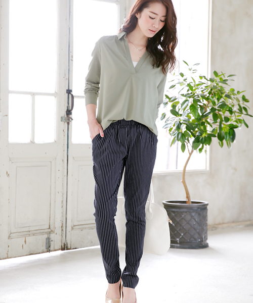 Pierrot（ピエロ）の「【ラインがキレイで履きやすい】ストレッチ サルエルパンツ/ジョッパーズ（その他パンツ・レディース・ブラック/カーキ/ネイビー/カモフラージュ/ストライプ/チェック/オフホワイト/ベージュ/ホワイト系その他・L/M）」の8枚目の写真