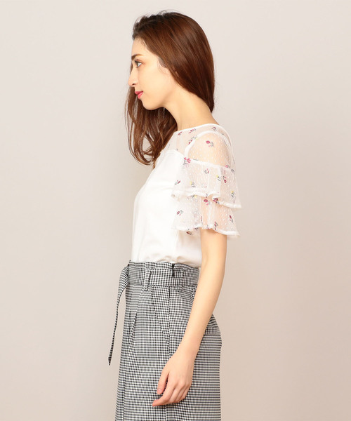 MIIA（ミーア）の「チュール刺繍ティアードスリーブカットプルオーバー（Tシャツ/カットソー・レディース・オフホワイト/パープル系その他/ブラック/ブルー・FREE）」の7枚目の写真