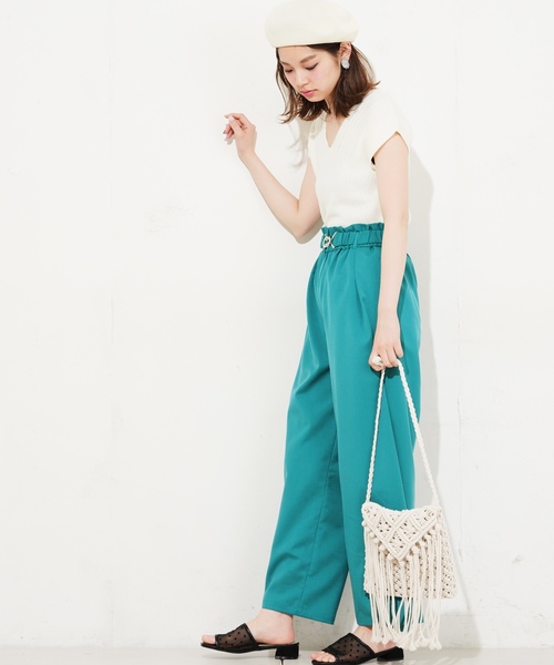 natural couture(ナチュラルクチュール)の「金具バックルベルト付パンツ(その他パンツ・レディース・ベージュ/グリーン/ブルー/ドット・FREE)」の16枚目の写真