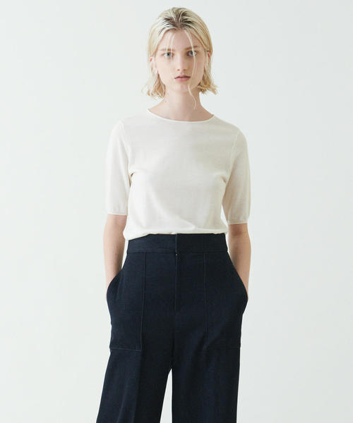 BALLSEY(ボールジィ)の「スーパーファインウール ハーフスリーブプルオーバー(ニット/セーター・レディース・ホワイト/チャコールグレー/ベージュ/イエロー/ラベンダー/バイオレット/ライトブルー/ダークブラウン/ネイビー/レッド・S/M/L)」の2枚目の写真