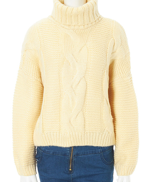 fifth（フィフス）の「ボトルネックケーブルニット（ニット/セーター・レディース・アイボリー/レッド/ブラウン・MEDIUM）」の2枚目の写真