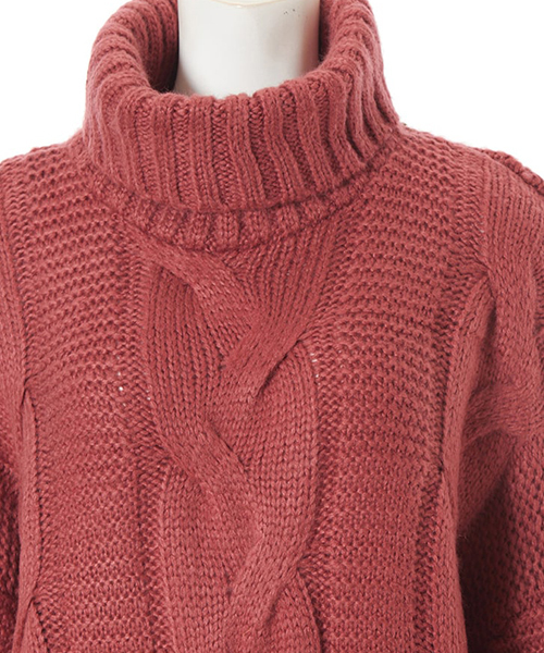 fifth（フィフス）の「ボトルネックケーブルニット（ニット/セーター・レディース・アイボリー/レッド/ブラウン・MEDIUM）」の6枚目の写真