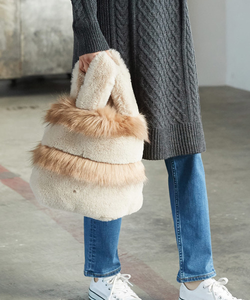 AMERICAN HOLIC（アメリカンホリック）の「・ボーダーファーマルシェバッグ（ハンドバッグ・レディース・チャコールグレー/ベージュ/グレー・FREE）」の3枚目の写真