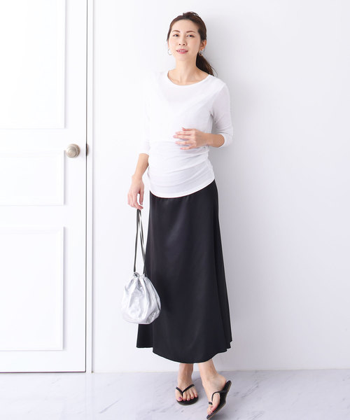 セール】産前産後サテン美ライン マタニティスカート