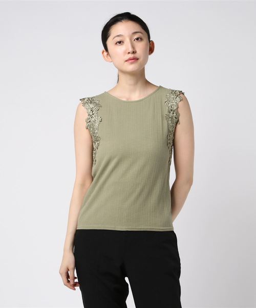 12Twelve Agenda(トゥエルブ アジェンダ)の「ケミカルレースノースリーブテレコカットソー(Tシャツ/カットソー・レディース・ブラック/オフホワイト/カーキ/オレンジ・M)」の4枚目の写真
