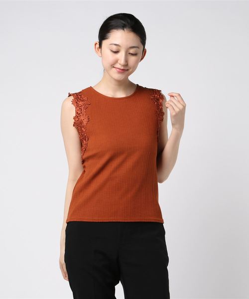 12Twelve Agenda(トゥエルブ アジェンダ)の「ケミカルレースノースリーブテレコカットソー(Tシャツ/カットソー・レディース・ブラック/オフホワイト/カーキ/オレンジ・M)」の7枚目の写真