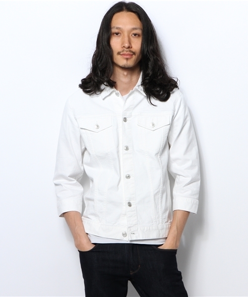 WEGO(ウィゴー)の「WEGO/カラー7分袖Gジャン(デニムジャケット・メンズ・ホワイト/ブラック/ロイヤルブルー/ワイン・LARGE/MEDIUM)」の2枚目の写真