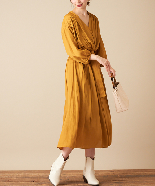 natural couture（ナチュラルクチュール）の「サテンカシュクールギャザーワンピース（ワンピース・レディース・ブラウン/イエロー/ボルドー/その他1/その他2/ピンクベージュ・FREE）」の16枚目の写真