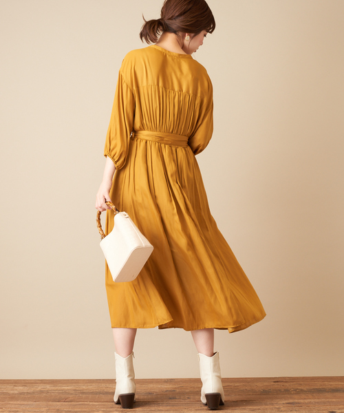 natural couture（ナチュラルクチュール）の「サテンカシュクールギャザーワンピース（ワンピース・レディース・ブラウン/イエロー/ボルドー/その他1/その他2/ピンクベージュ・FREE）」の18枚目の写真