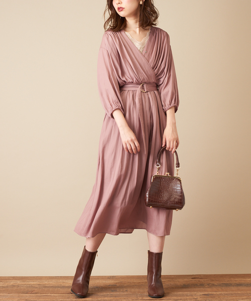 natural couture（ナチュラルクチュール）の「サテンカシュクールギャザーワンピース（ワンピース・レディース・ブラウン/イエロー/ボルドー/その他1/その他2/ピンクベージュ・FREE）」の20枚目の写真